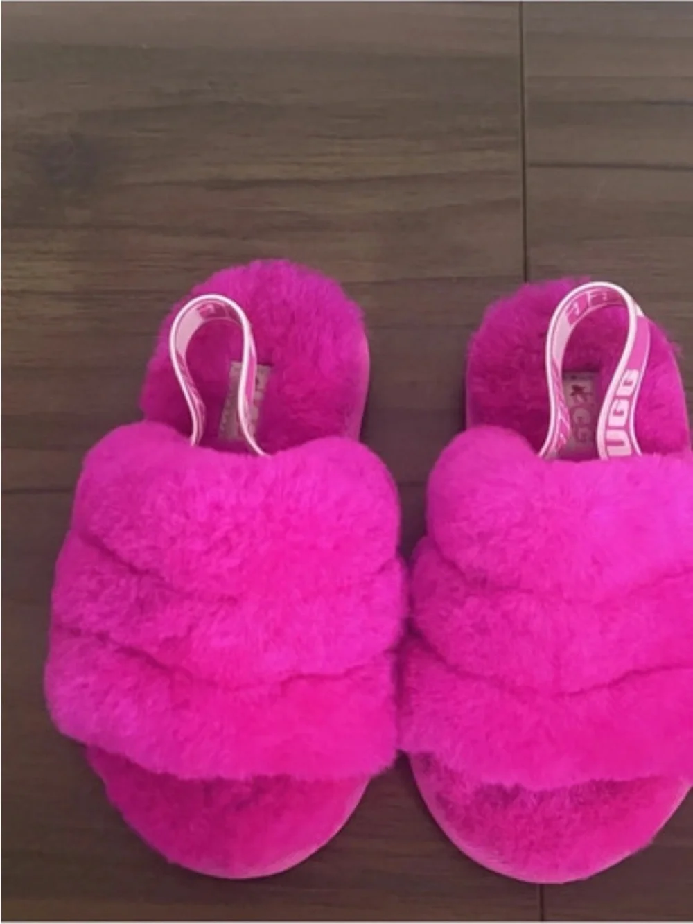 UGG Kids Hot Pink Fluffy Slide Slippers with Back Strap